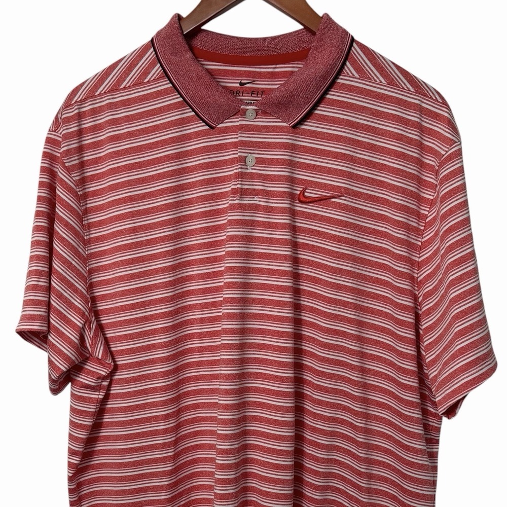NIKE GOLF DRI-FIT Polo Shirt Mens XL Red White Striped Standard Fit Performance